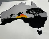 Australia Map Kangaroo Sunset Decal, Grey Vinyl Sticker for Motorhomes, Cars, Caravans, Trucks, 4WD Travel Adventure decal